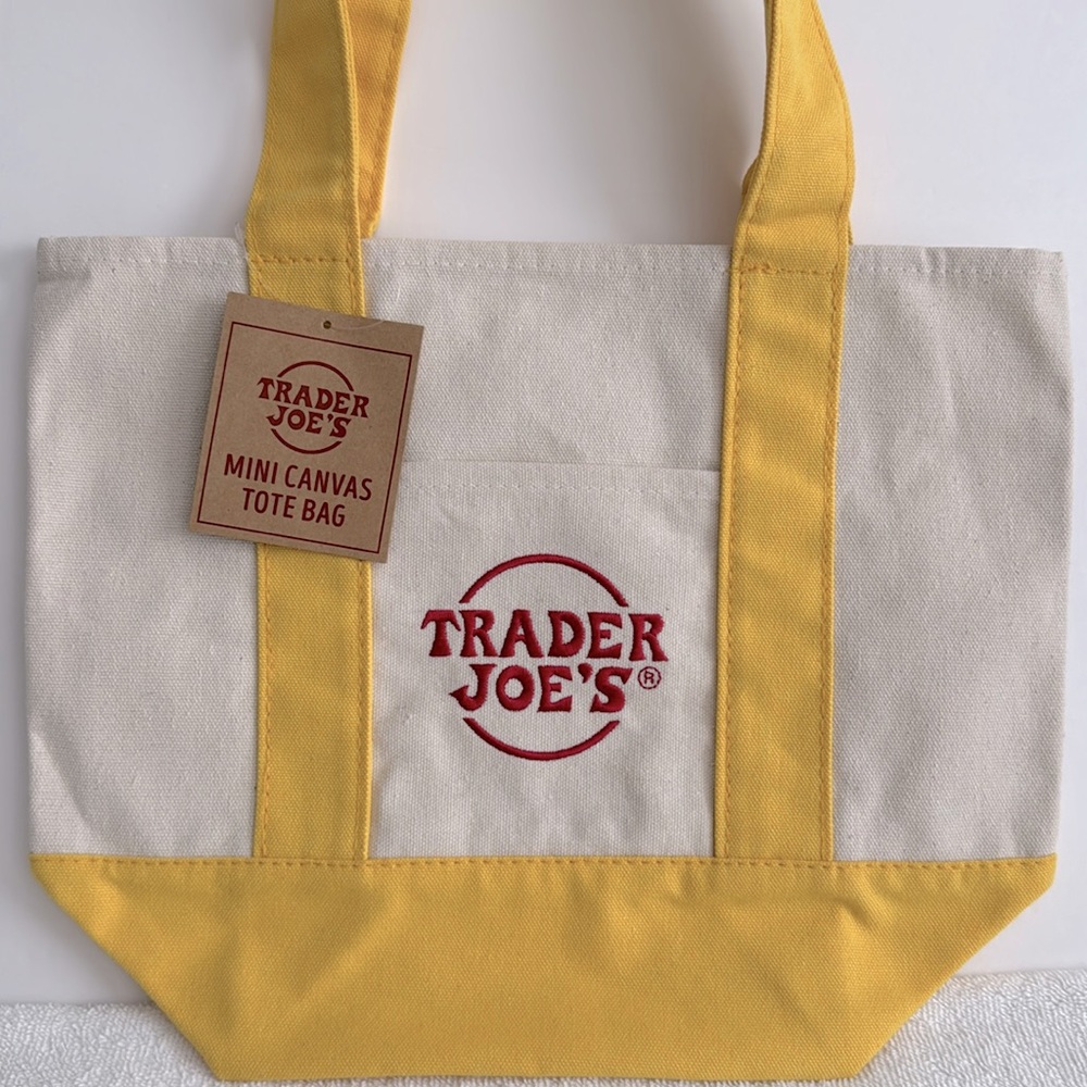 Trader Joe’s Small Canvas Tote Bag Cream and Yellow NWT